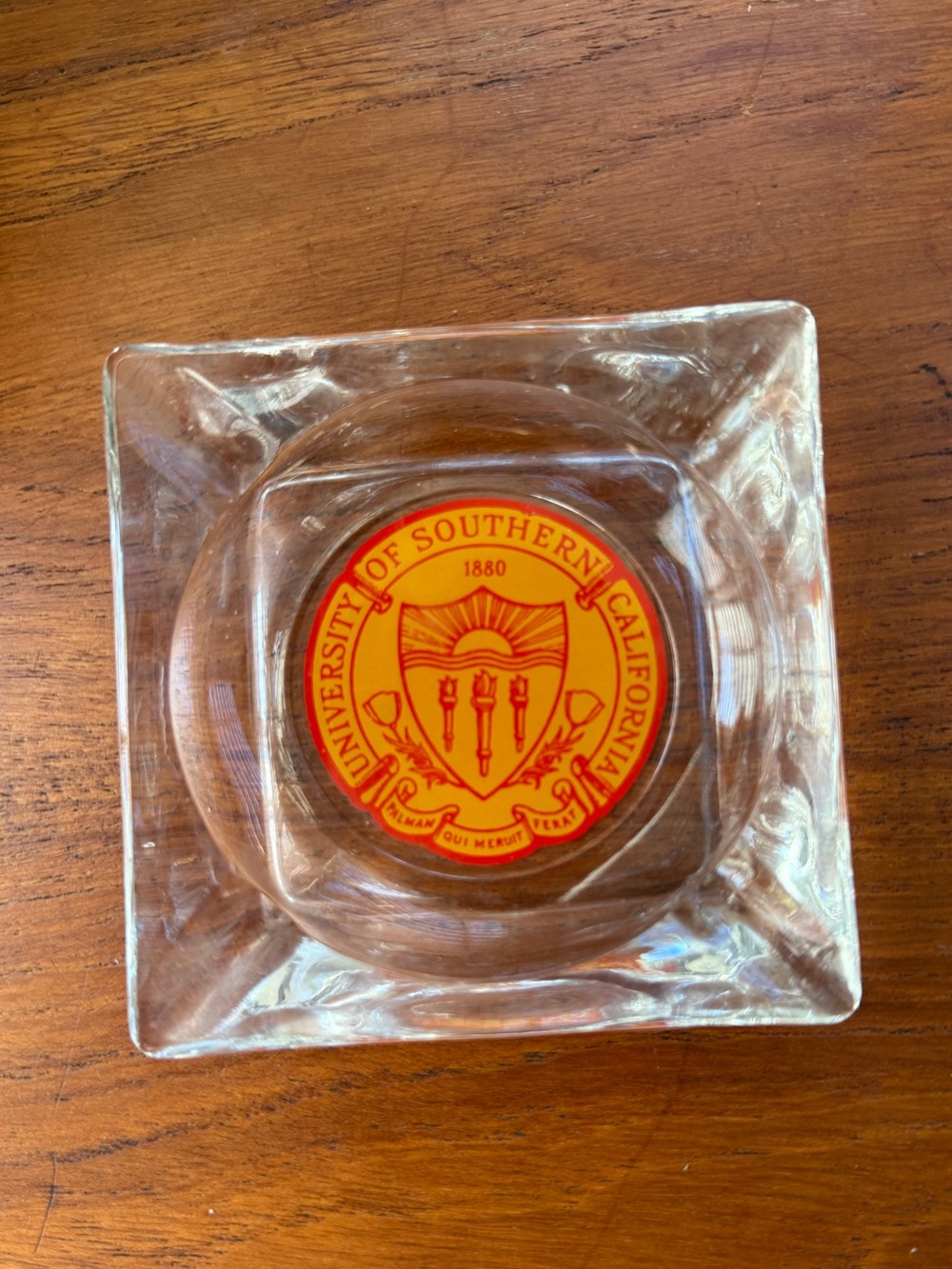 University of Southern California Glass Ashtray - Red & Gold Seal
